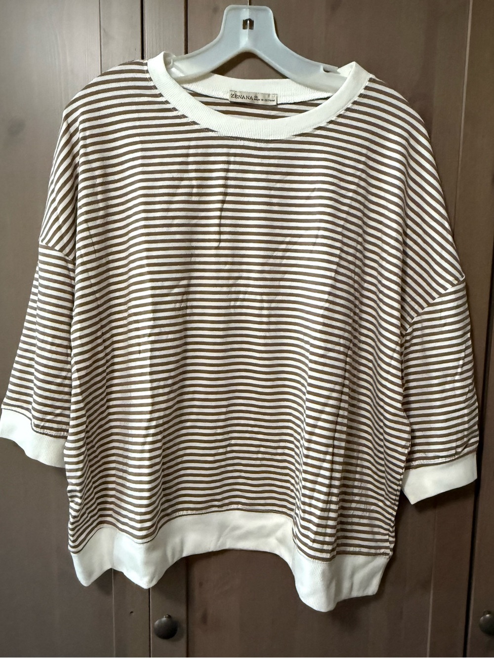 Zenana Cream and Brown Striped Relaxed Shirt